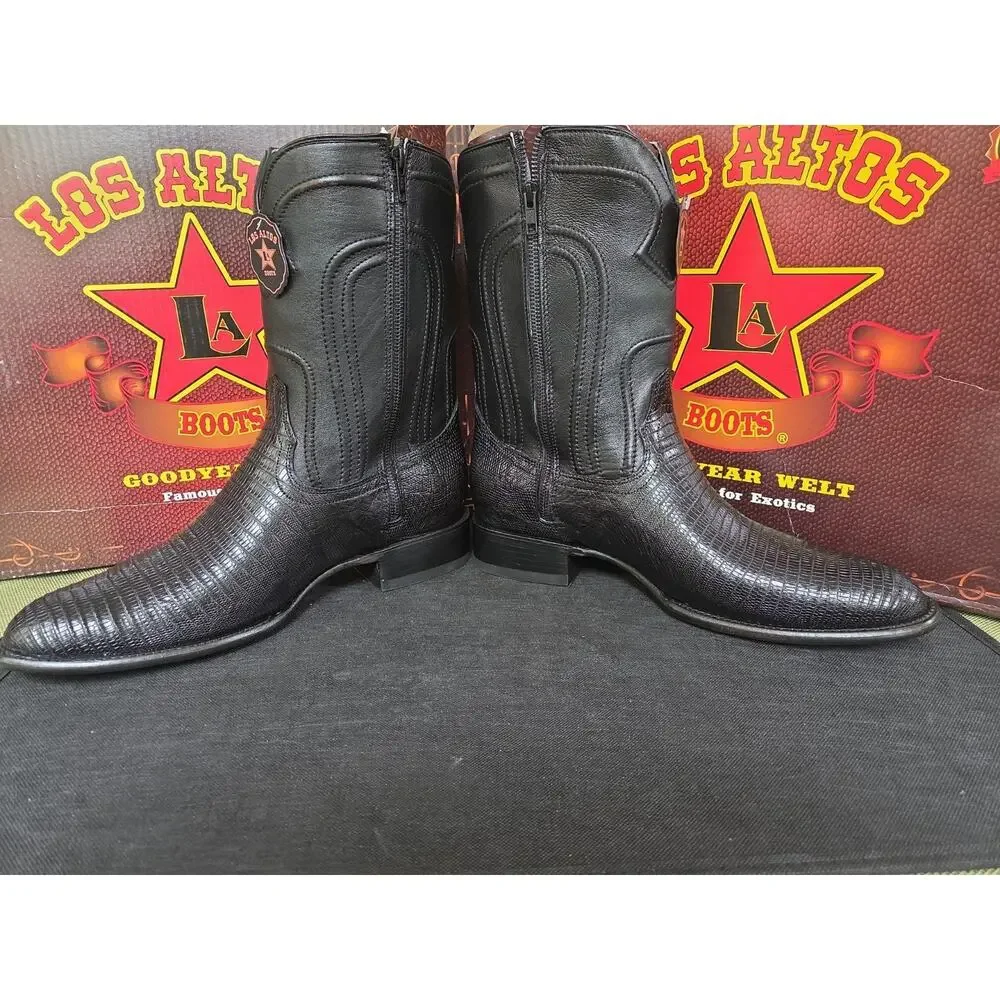 Los Altos Genuine BLACK Teju Lizard Roper WESTERN Boot Round Toe D 69Z0705 US13